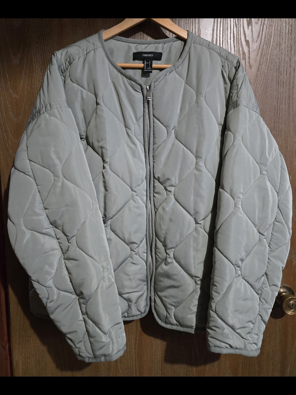 NWOT - Womens Forever 21 Sage Green Quilted Round-Neck Puffer Jacket